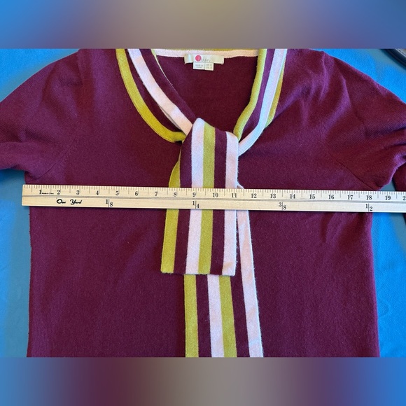Boden Women’s Burgundy 3/4 Sleeve Sweater with Striped Scarf Collar - Picture 7 of 7